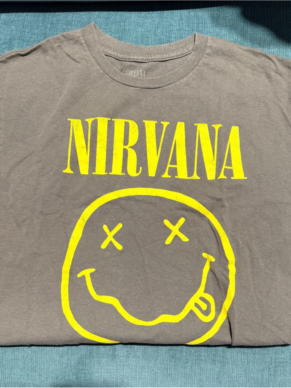 NIRVANA Gray Tee with Yellow Smiley Logo
